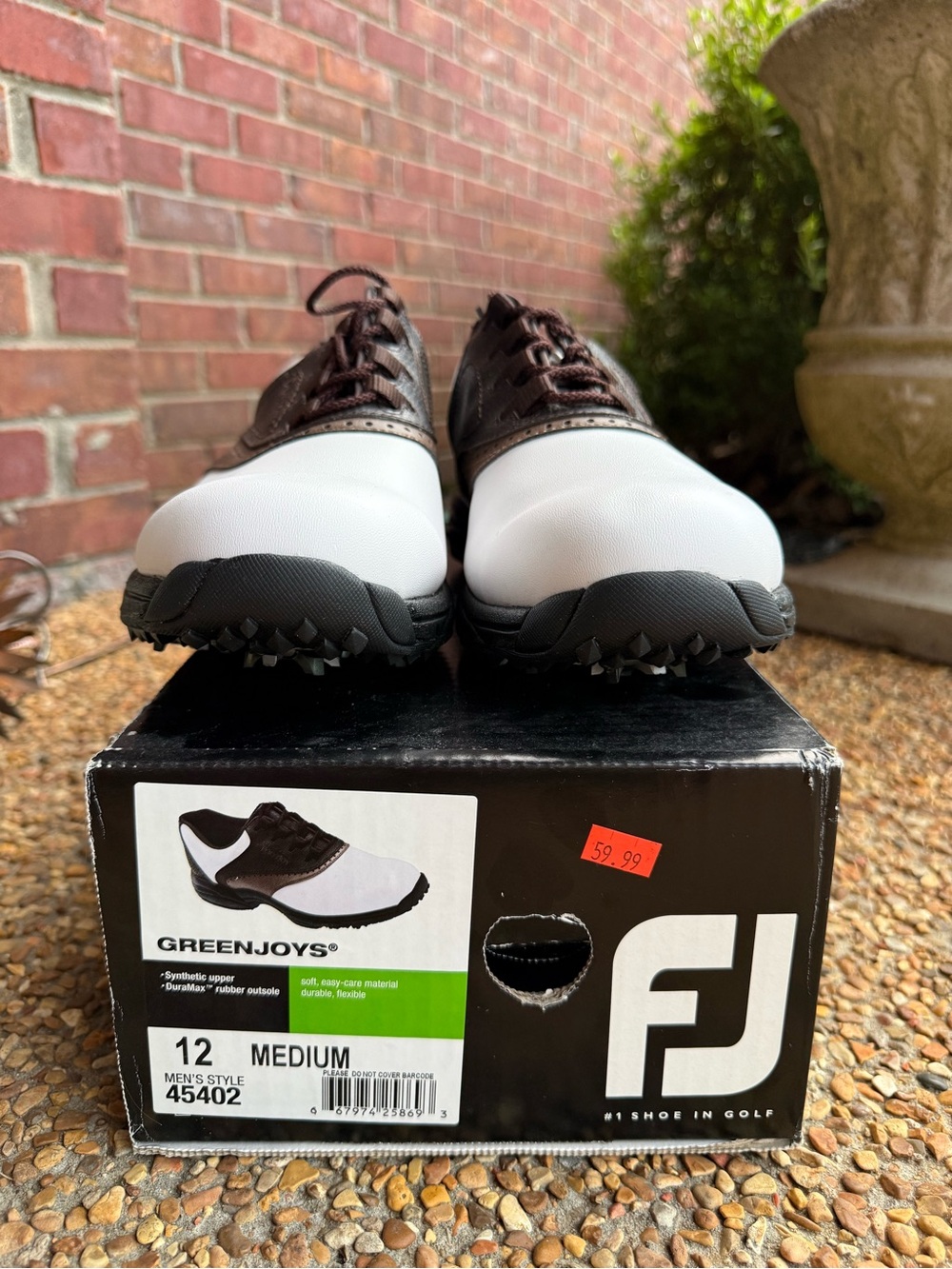 FootJoy Men’s GreenJoys White and Brown Oxford-Style Golf Shoes - Size 12 (NWT)